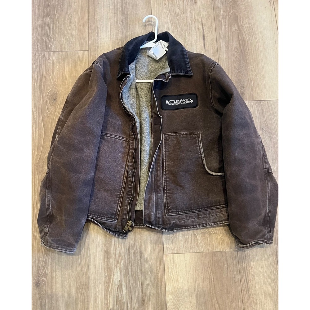 Carhartt Mens Medium Sherpa Lined Work Jacket Brown Battlespace Flight Services